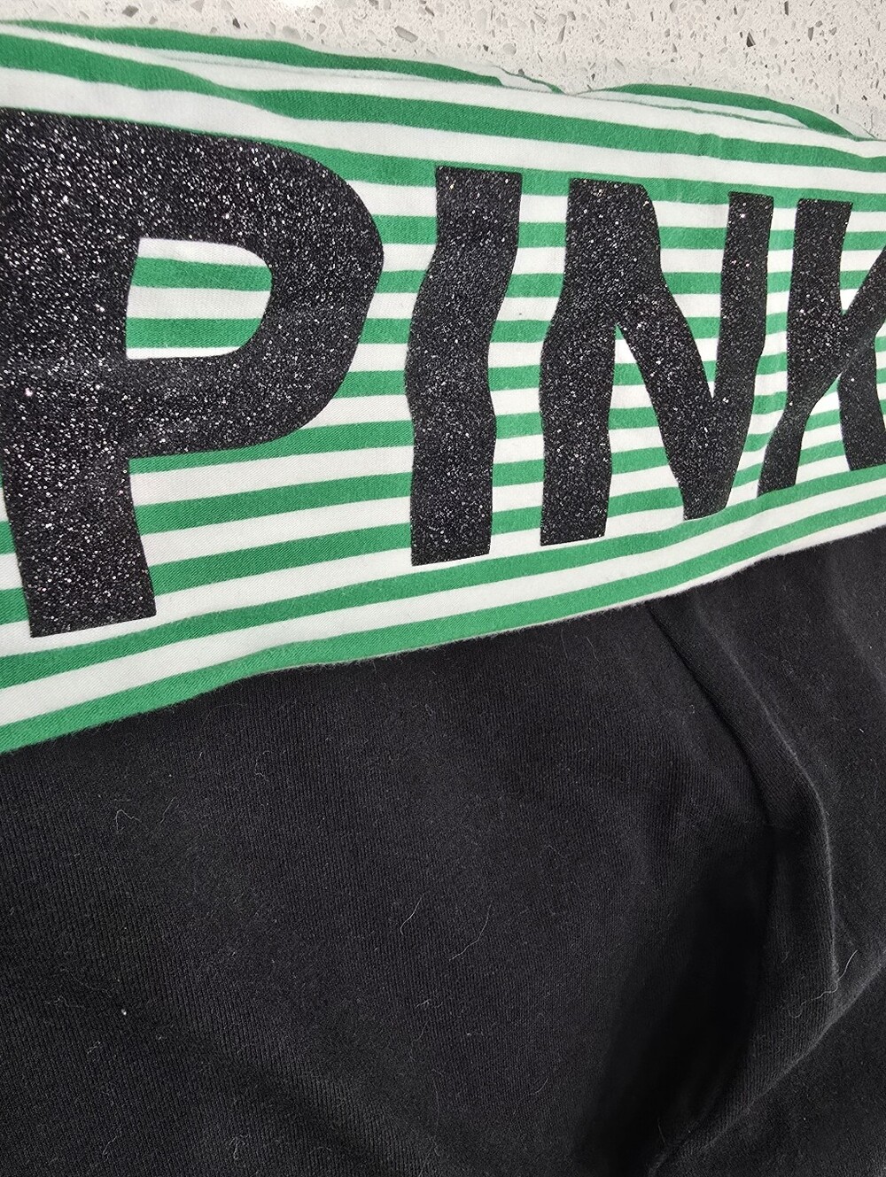 Victoria's Secret PINK Striped Black Gree Flare Foldover Yoga Pants Originals XL